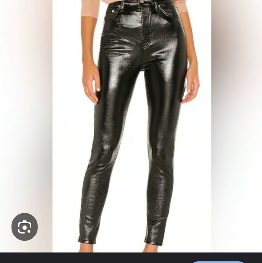 FREE PEOPLE We The Free Black Faux Leather Jeans Pants Women's High Rise